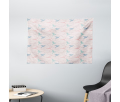 Flying Bird Branches Graphic Wide Tapestry