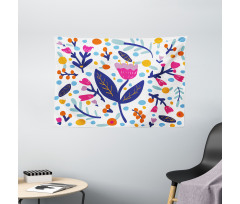 Doodle Style Flowers Blots Wide Tapestry