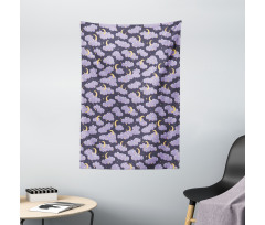 Fluffy Clouds Moon and Stars Tapestry