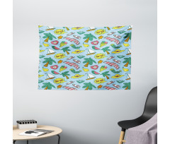 Cartoon Beach Time Design Wide Tapestry