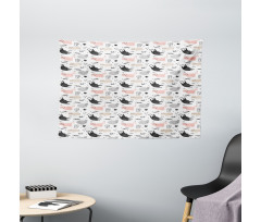 Cool Cat Meow Animals Doodle Wide Tapestry