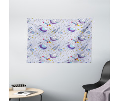 Rockets and Planets Art Wide Tapestry