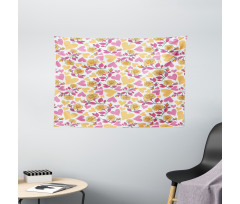 Hearts and Blooming Roses Wide Tapestry