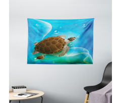 Swimming Turtle Family Wide Tapestry