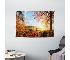 Autumn Forest Bench Wide Tapestry