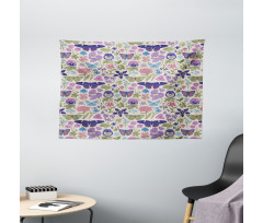 Butterfly Pansy Flower Leaf Wide Tapestry