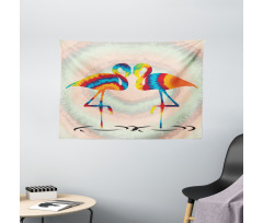 Valentines Funky Birds Wide Tapestry