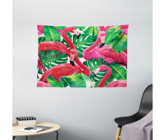 Retro Exotic Leaves Wide Tapestry
