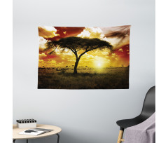 Sunset in Safari Animal Wide Tapestry