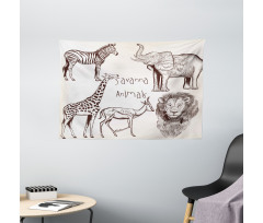 Wild Lion Zebras Wide Tapestry