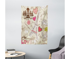 Doodle Eiffel Tower Love Tapestry