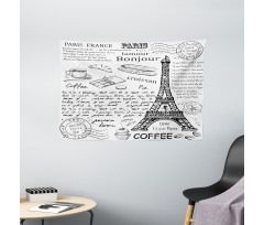 Bonjour Croissan Coffee Wide Tapestry