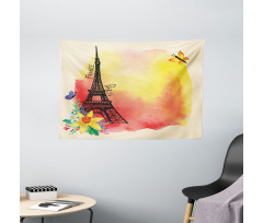 Romantic Floral Eiffel Wide Tapestry