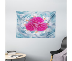 Graphic Roses and Lilies Wide Tapestry