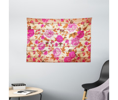 Roses on Wood Backdrop Wide Tapestry