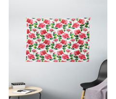 Watercolor Fresh Blossoms Wide Tapestry
