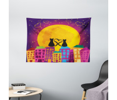 Cats on the Roof Heart Wide Tapestry