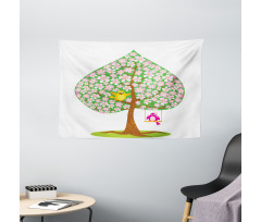 Heart Shape Tree Blossom Wide Tapestry