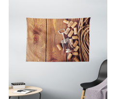 Wooden Table Wine Corks Wide Tapestry