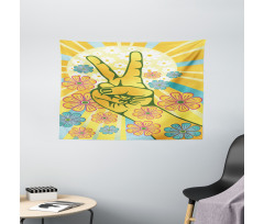 Peace Flowers Wide Tapestry