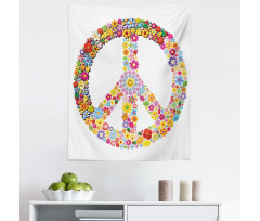 Çiçekli Mikrofiber Duvar Halısı Hippi Barış Sembolü Çiçek Desenli