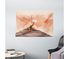 Lonely Tree on Cliff Wide Tapestry