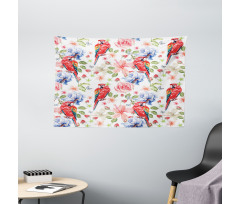 Parrots Iris and Roses Wide Tapestry