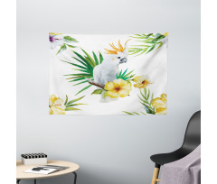 Hibiscus with Wild Birds Wide Tapestry