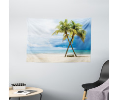 Beach Palm Trees Rock Wide Tapestry