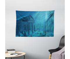 Sun Rays over Ruins Sea Wide Tapestry