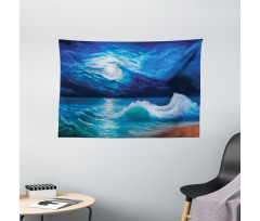 Moonlight over Wavy Sea Wide Tapestry