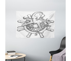 Sketch Sailboat Wheel Wide Tapestry