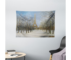 Snowy Paris City View Wide Tapestry