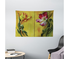 Retro Flower Painting Wide Tapestry