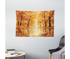 Forest Lake Fall Trees Wide Tapestry