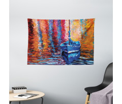 Dark Sea Fishing Boat Wide Tapestry