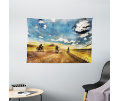Motorcycles Countryside Wide Tapestry