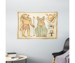 Ancient Cat Figure Wide Tapestry