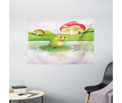 Frog on Water Lily Art Wide Tapestry