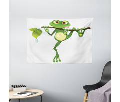 Frog on Branch Jungle Wide Tapestry