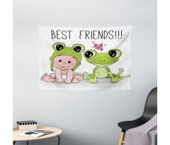 Baby Frog Love Friends Wide Tapestry