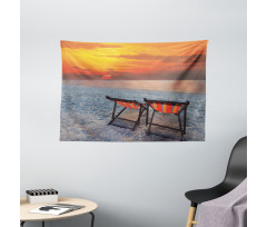 Beach with Colorful Sky Wide Tapestry