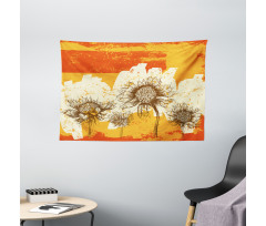 Abstract Drawing Flowers Wide Tapestry