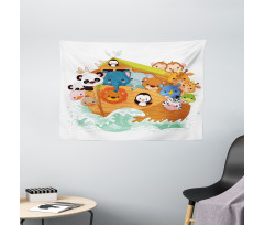 Colorful Ark Lions Wide Tapestry