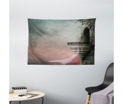 Old Medieval Tower Rose Wide Tapestry