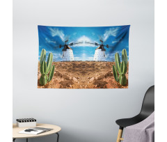 Windmill and Exotic Cactus Wide Tapestry