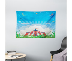 Circus Tent with Clouds Wide Tapestry