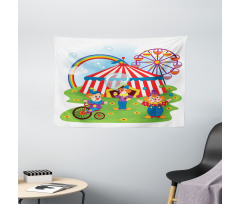 Fun Circus Scene Clowns Wide Tapestry