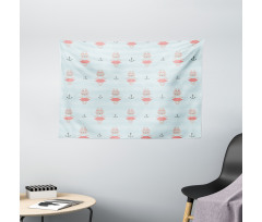 Bunnies on Oceanic Stripes Wide Tapestry