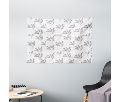 Monotone Art Leafy Branches Wide Tapestry